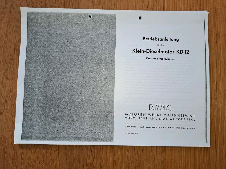 Betriebsanleitung Klein Dieselmotor KD 12 MWM in Koblenz