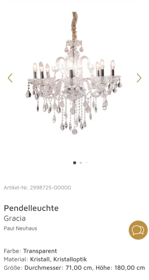 Paul Neuhaus Gracia Kronleuchter Kristall Glas inkl Leuchtmittel in Lindau