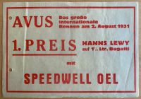 Bugatti Avus 2. August 1931 Lewy Speedwell Automobilia Motorsport Bayern - Lindau Vorschau