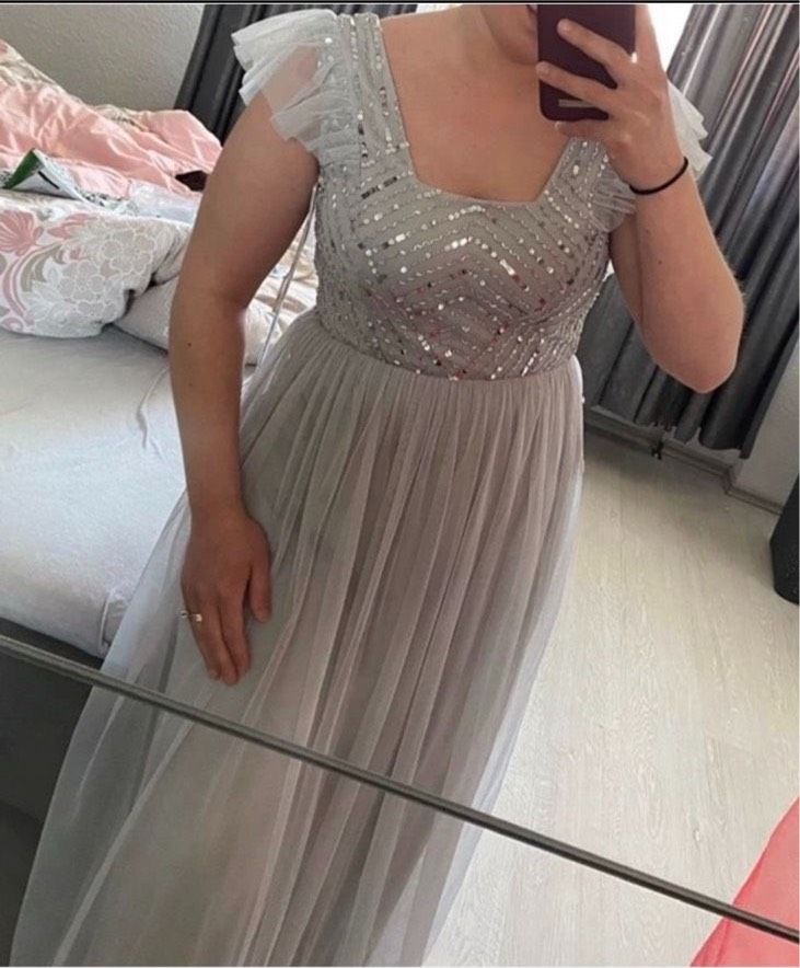 Abendkleid Maxikleid Brautjungfernkleid Tüllkleid Abiye Silber in Köln