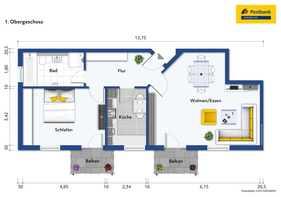 Sonnendurchflutet - 2,5-Zimmer-Wohnung mit zwei Balkonen, Personenaufzug und Außenstellplatz in Eisingen