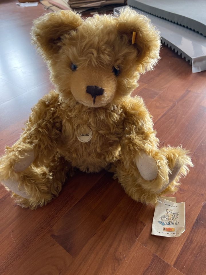 Großer Teddy Steiff neu Holzwolle Mohair 40 cm Deko vintage in Meißen