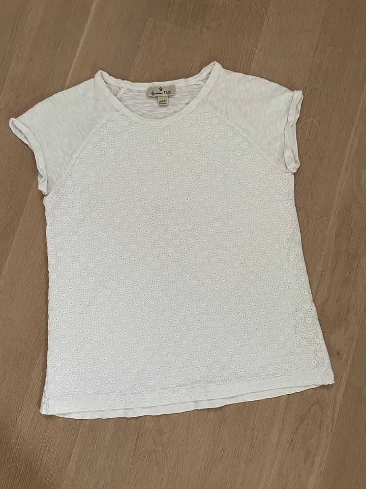 Massimo Dutti ❌ T-Shirt; weiß, Lochstickerei; Größe: XS in Memmingen