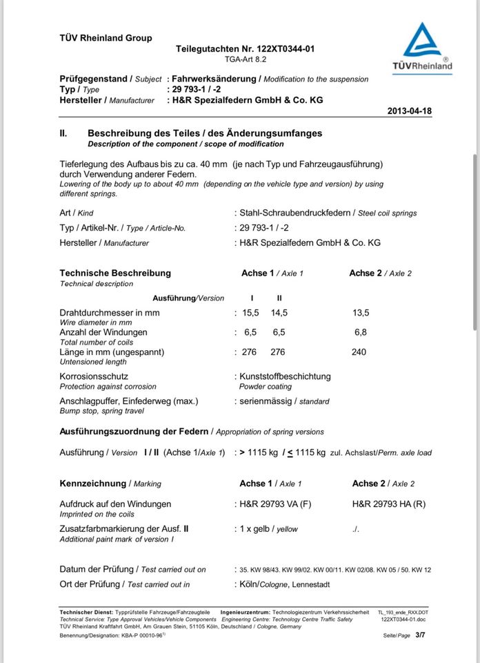 H&R Tieferlegungsfedern in Hoyerswerda