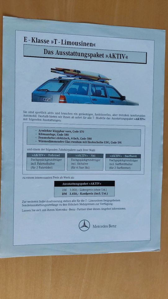 Mercedes E Klasse Sondermodell Aktiv W124 Prospekt Flyer in Leverkusen