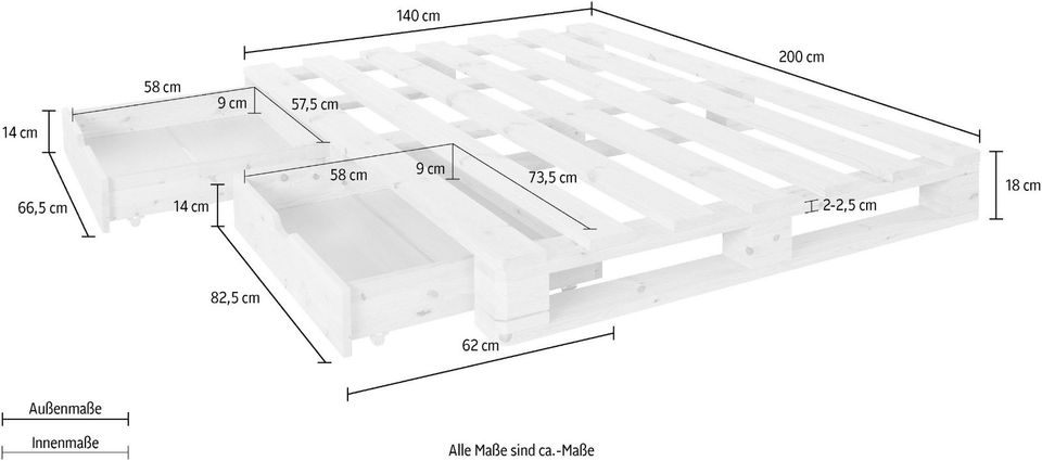 Home affaire Palettenbett Alasco inkl. Bettkasten in Lübbecke 