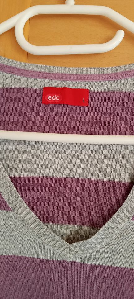 EDC dünner Feinstrick Pulli Langarm Gr. L lila grau ESPRIT in Fröndenberg (Ruhr)