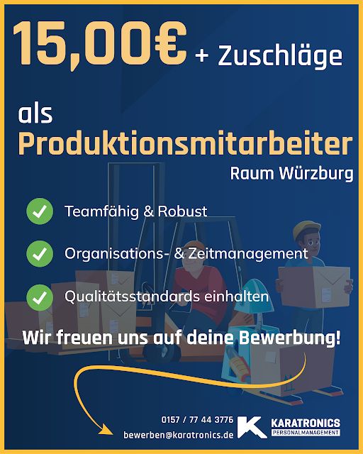 Produktionsmitarbeiter (m/w/d) im Raum Würzburg in Wertheim