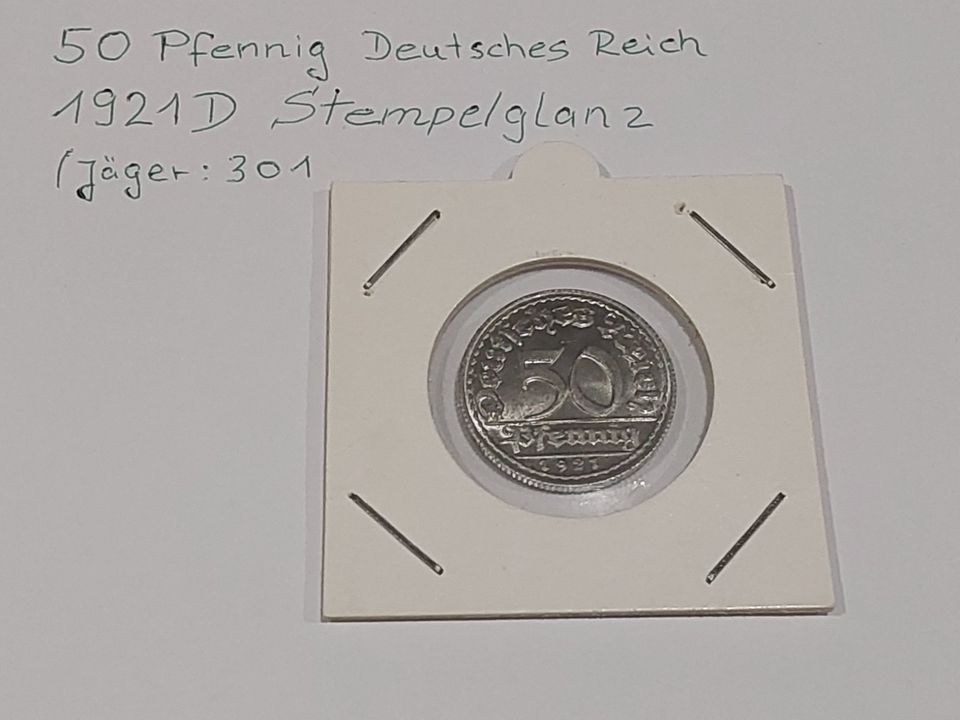 Deutsches Reich 50 Pfennig Münze 1921 D Stempelglanz Aluminium in Borgentreich