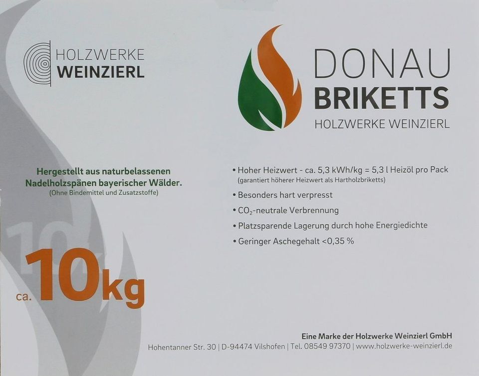 Premium Holzbriketts 10kg Donau Briketts 3,69€ in Geisenhausen