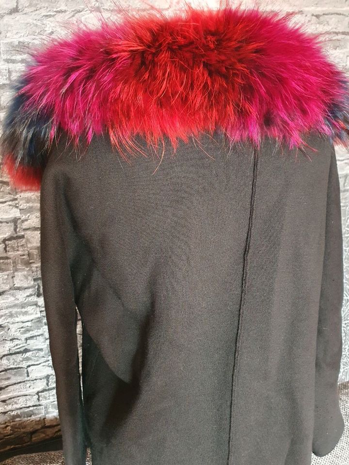 Strick Angora mantel Jacke fell Pelz BlauFuchs Echtfell bunt40 42 in Hof (Saale)