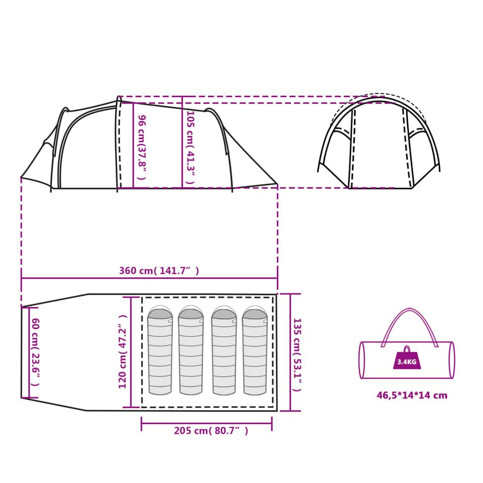 Campingzelt 4 Personen Grün 360x140x105 cm 185T Taft Zelt in Bad Kissingen