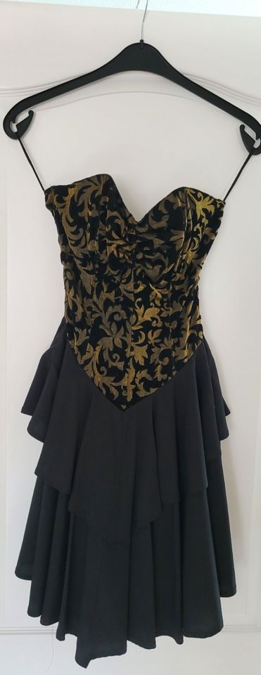 Cocktailkleid/Abendkleid, schwarz-gold-messing, trägerlos, Gr. 36 in Lünen