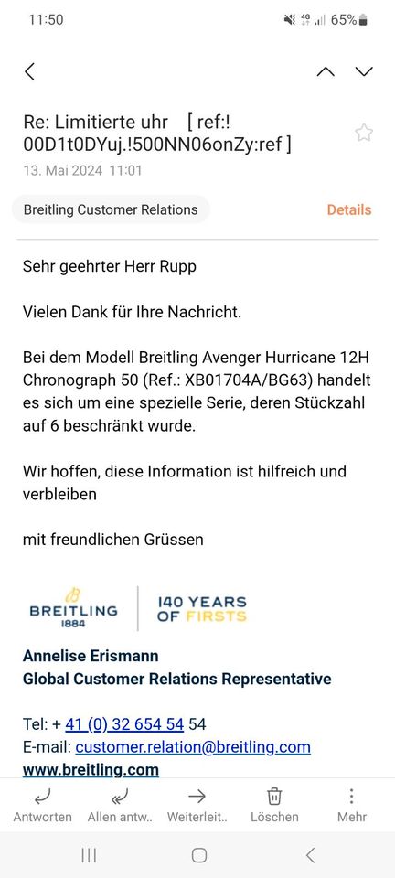 Breitling Hurricane50  limited, limitiert auf 6 stück, Garantie in Amberg