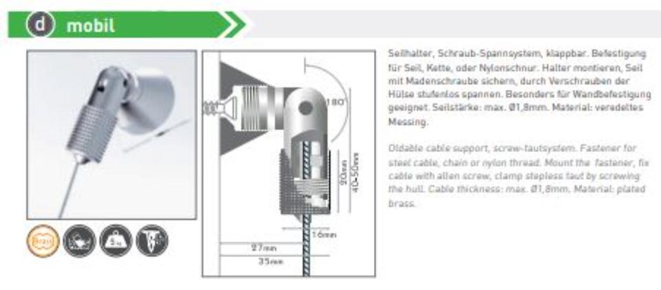 4 x 2 Seilhalter + 4 x Edelstahlseile von Kunstdünger "Fly mobil" in Löwenstein