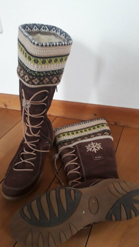 Damen Wildlederstiefel, gefüttert, Strickstulpe, Schnürapplikat. in Dalheim