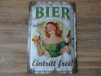 Vintage Werbeschild Bier .. Eintritt frei - aus Blech - neuwertig Bayern - Markt Schwaben Vorschau