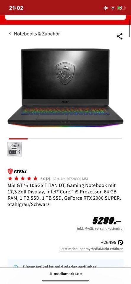 Gaming Laptop Notebook MSI GT76 10 SGS TITAN DT in Dortmund