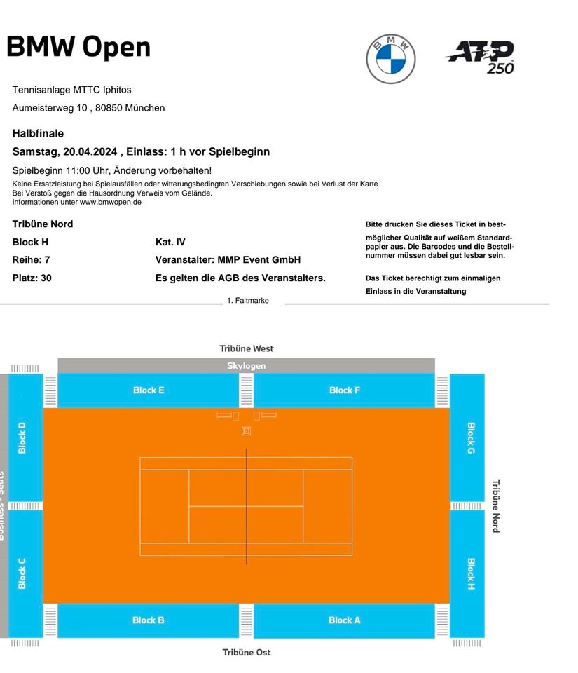 BMW OPEN Tickets  Halbfinale  20.04.2024 in München