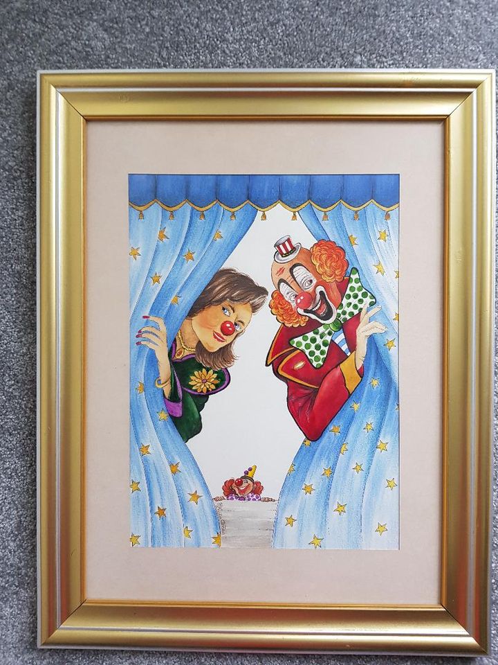 Gemälde Clown mit Rahmen gold ca. 47 x 36 cm in Krefeld