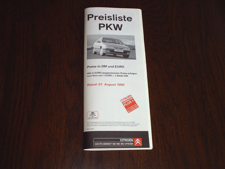 Citroen Preisliste PKW 08/1999 DM/Euro | Xantia XM Xsara Saxo Eva in Kalchreuth