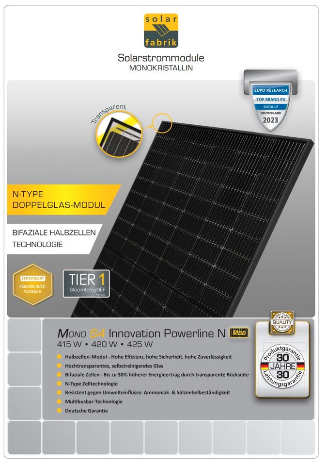 Solar Fabrik 420 W S4 Innovation Powerline N Glas/Glas NEU! in Bretzenheim
