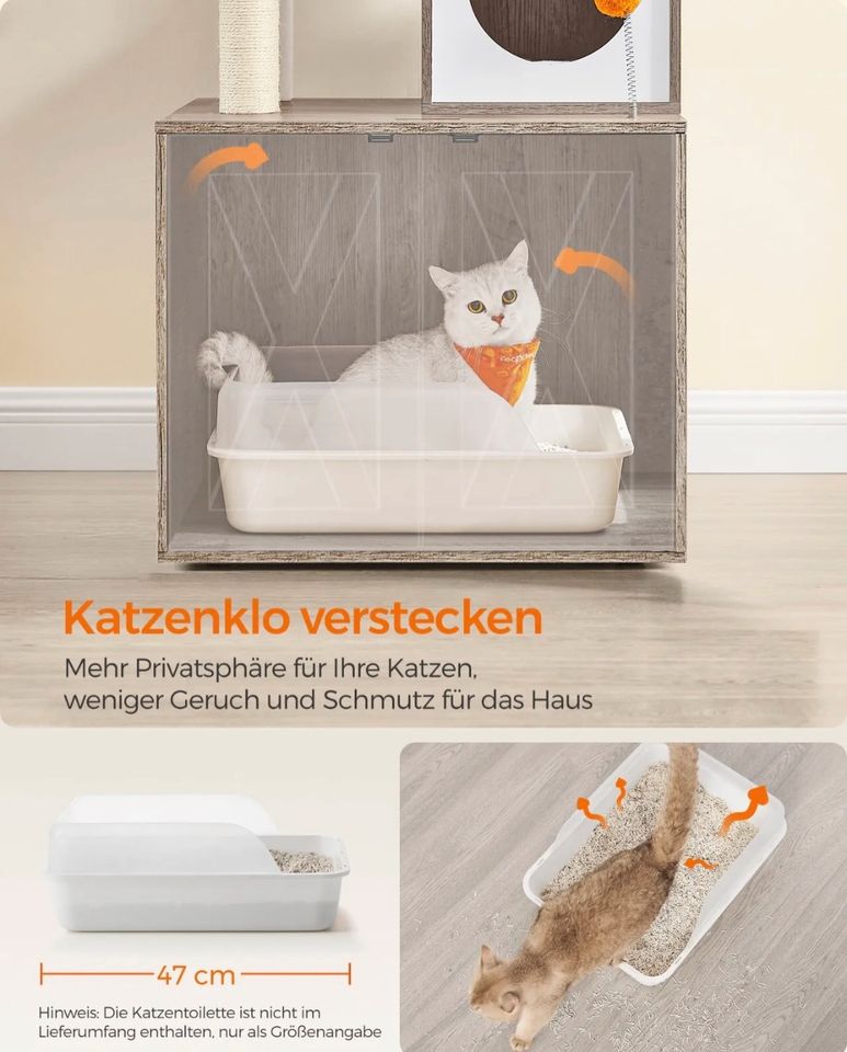 185cm Katzen Kratzbaum mit Katzenklo-Schrank Kratzsäule Modern in Bebra