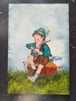 Altes Gemälde V. Jung Holzplatte Junge auf Baumstumpf Saarland - Lebach Vorschau