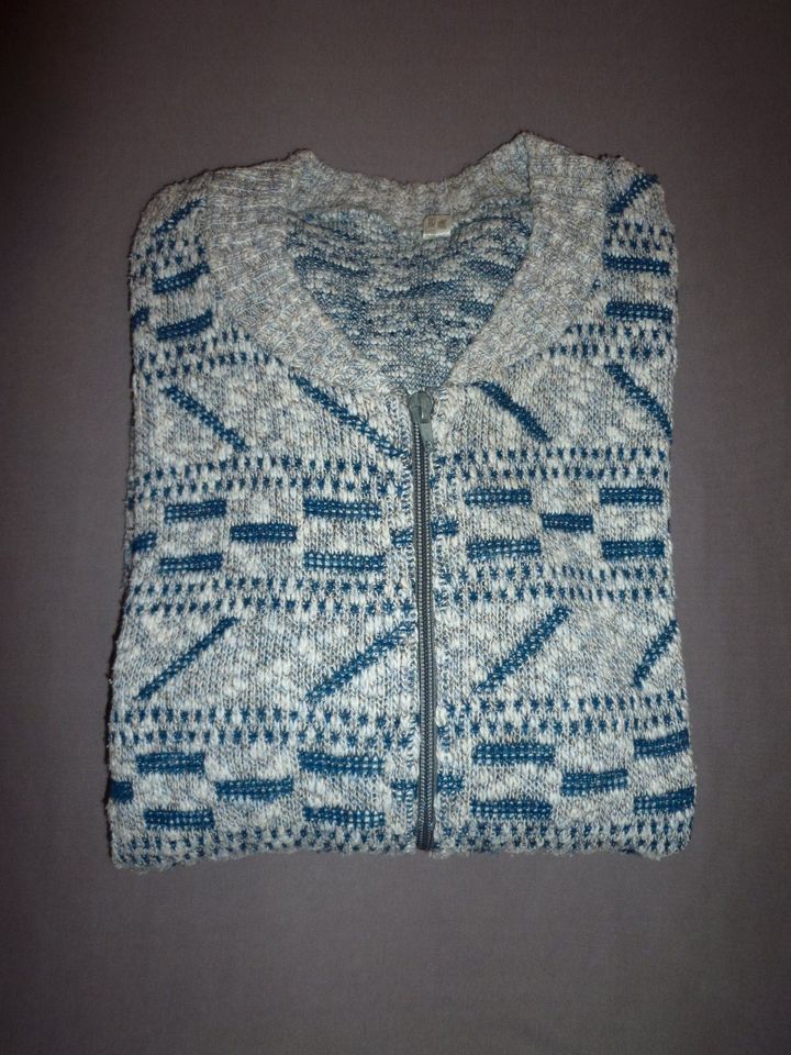 Strickjacke langarm mit Reißverschluß, beige-blau, Gr. L (52) in Nördlingen