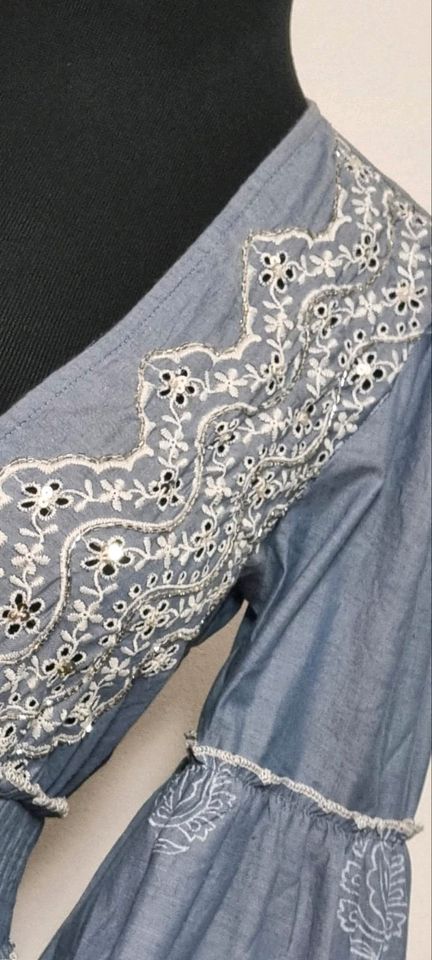 Traumhaftes Boho Maxikleid Paisley  Vokuhila Jeansblau 36 38 in München