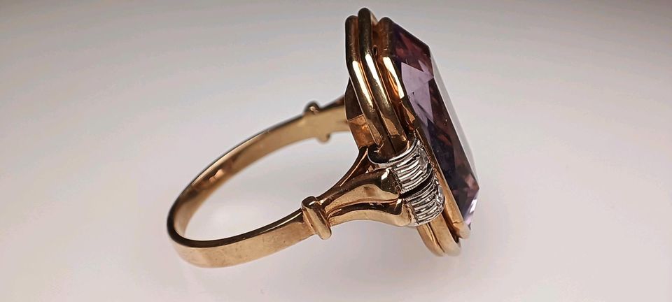 Großer edler Vintage Amethyst Diamant Ring 585 Gold 14 k 58 in Reinstorf