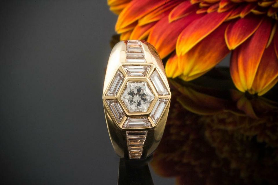 Ring mit Diamanten 2,15 Carat Sechseck in 750er Gelbgold 18 Karat in Wegberg