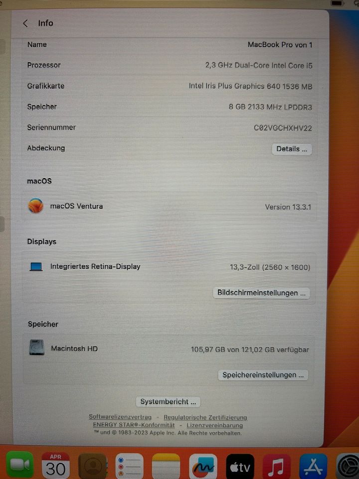 MacBook Pro 2017 2,3 Dualcore - Bildschirmfehler in Berlin