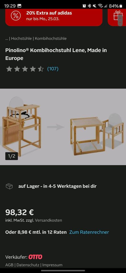 Hochstuhl Tisch/Stuhl Kombi in Wilhelmshaven