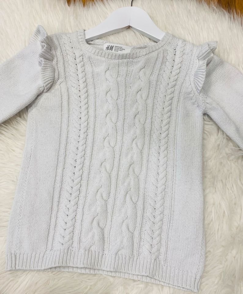 H&M Pullover Kinder Strickpulli weiß Zopfmuster Gr.98 weiß TOP in Sand a. Main