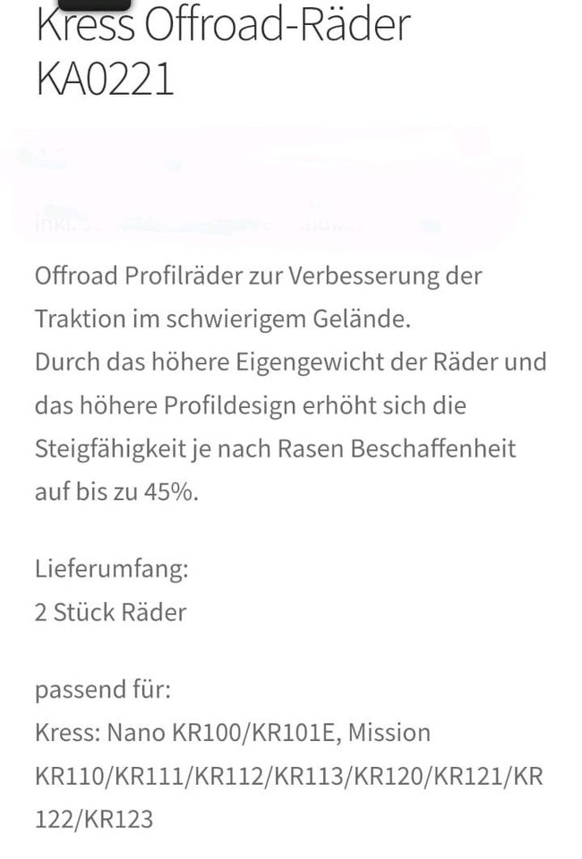 Kress Offroad Profilräder KA 0221 für Mähroboter in Dillenburg