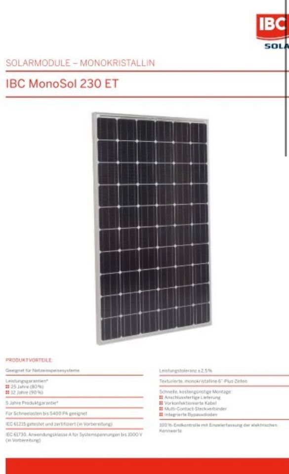 4x230 Watt Solarmodule für Balkonkraftwerk PV Photovoltaikanlagen in Bardowick