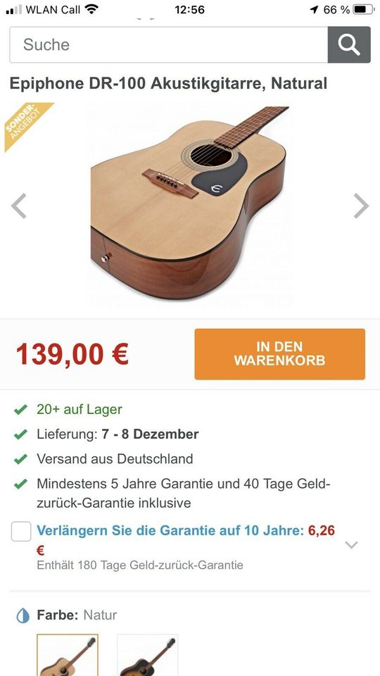 Gitarre Epiphone DR-100 na, Tasche, Ständer, Buch in Kirchheim in Schwaben