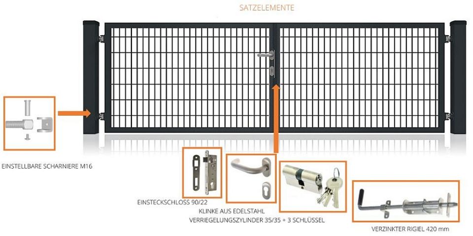 Doppelstabmattenzaun Doppelflügeltor + Zubehör 5500x1600 mm Nr.86 in Lübbecke 