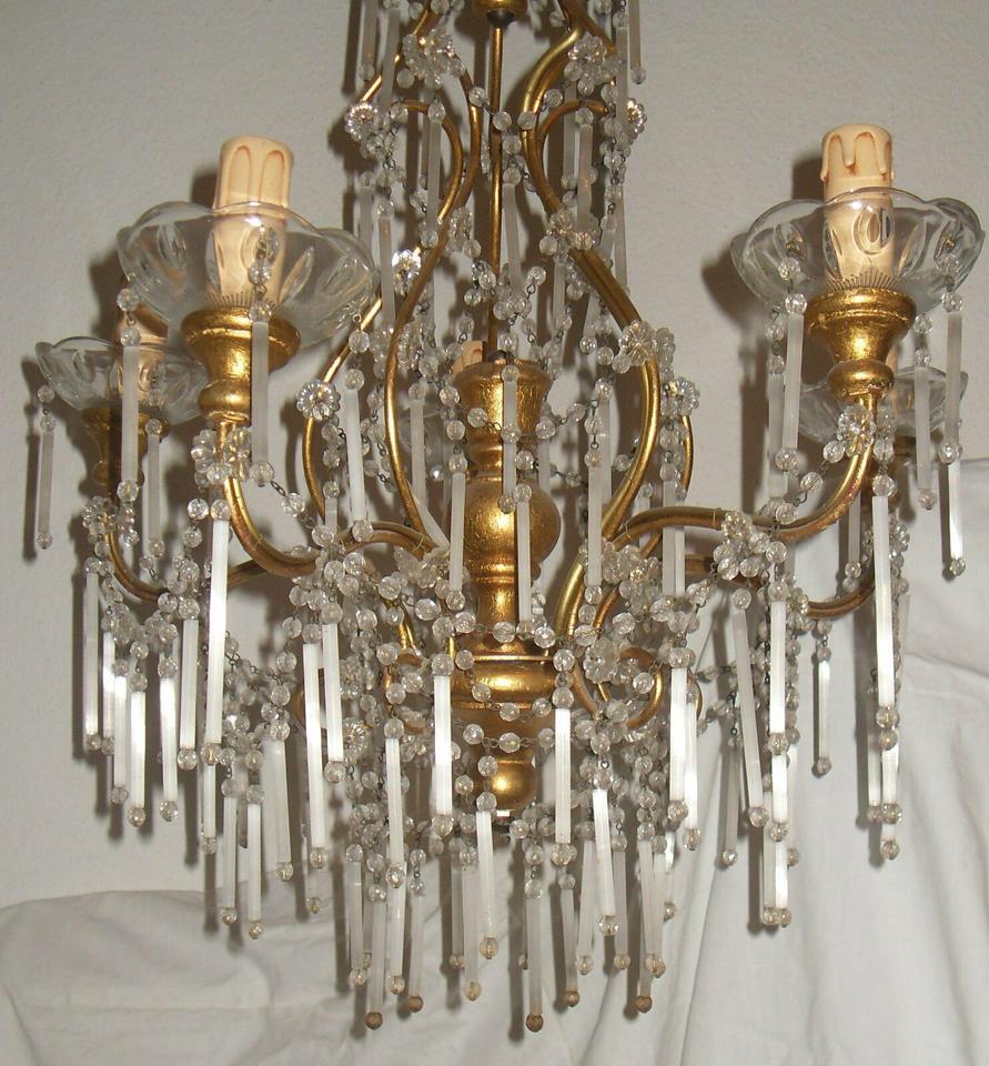 MURANO Kronleuchter, goldfarbig, 5 flammig, gebraucht in Bad Schönborn
