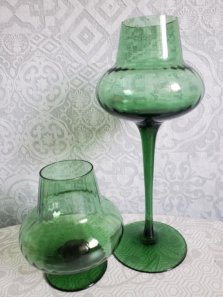 Kerzenhalter Teelichthalter Glas Set grün Vintage DDR Handarbeit in Beeskow