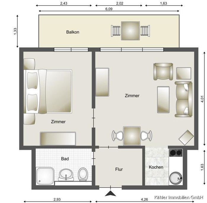 Helle, moderne 2-Zimmer-Wohnung in zentraler Lage von Büsum in Buesum