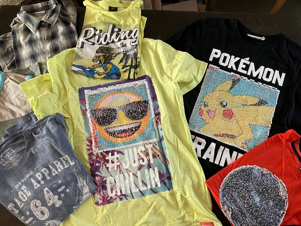 Paket Sommer 7 Teile Gr. 158 Shirts, Hemd u.a. Pailletten Emoji in Werdau