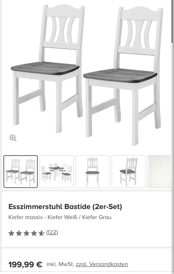 Massiver Kiefernholztisch mit 2 passenden Stühlen in weiß/grau in Zwickau