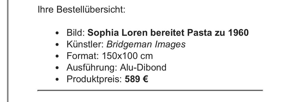Bild 150x100 Sophia Loren Pasta Alu Dibond in Lörrach