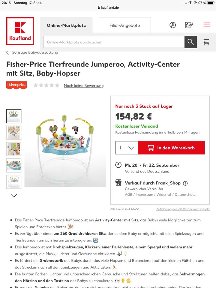 NP: 160€ Baby Hopser Fisher Price Activity Center Tier in München