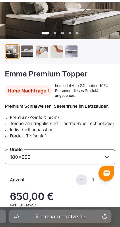 Emma Premium Topper 180x200 in Ebermannsdorf