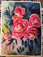 Aquarell Bild selbstgemalt 28x38 * Blumen Rosen Rostock - Evershagen Vorschau