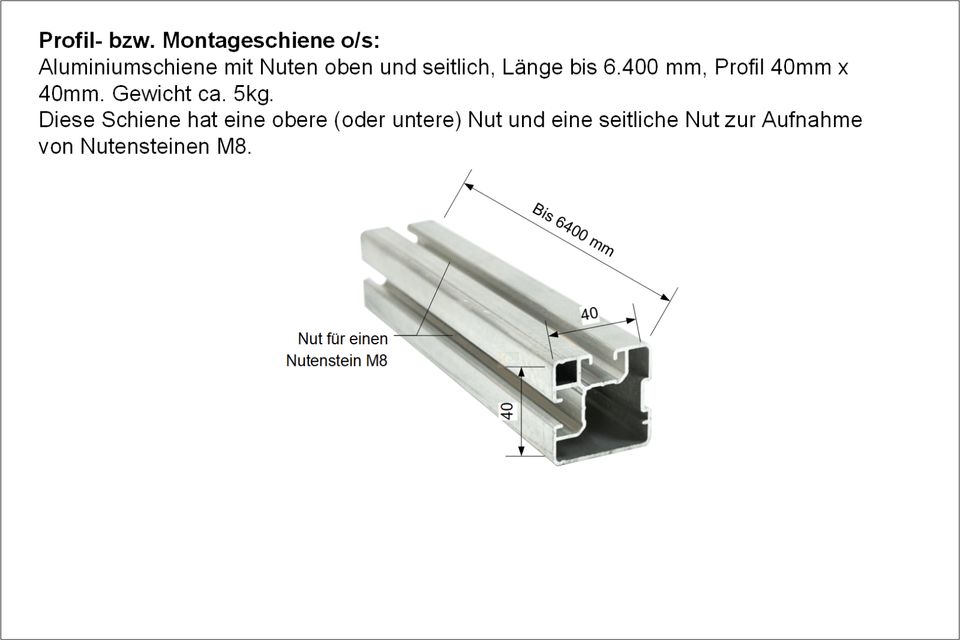 Montagematerial für Photovoltaik Solarmodule Profile Kleinteile in Wuppertal