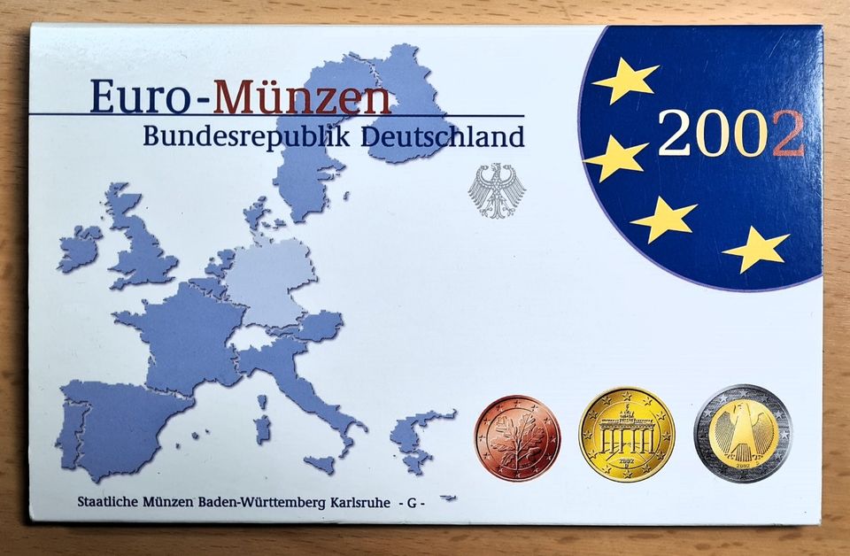 Euro Kursmünzensatz Deutschland 2002, Prägestätte G, Spiegelglanz in Berßel